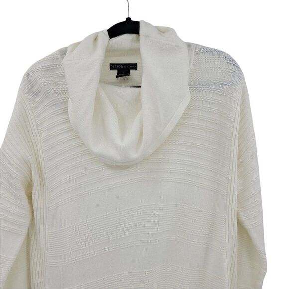 Design History Tunic Sweater Non Itch Cowl Neck Ribbed Striped White Sz L - Picture 5 of 9